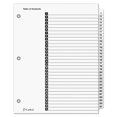 Cardinal Index System 8-1/2 x 11", 1-31 Tab/Index, White, PK31 60113